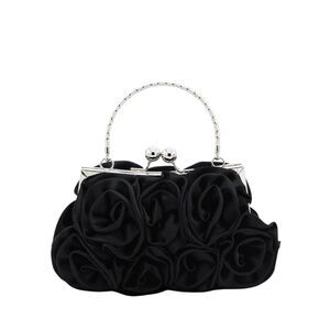 NEW Black Floral Rosette Evening Handbag